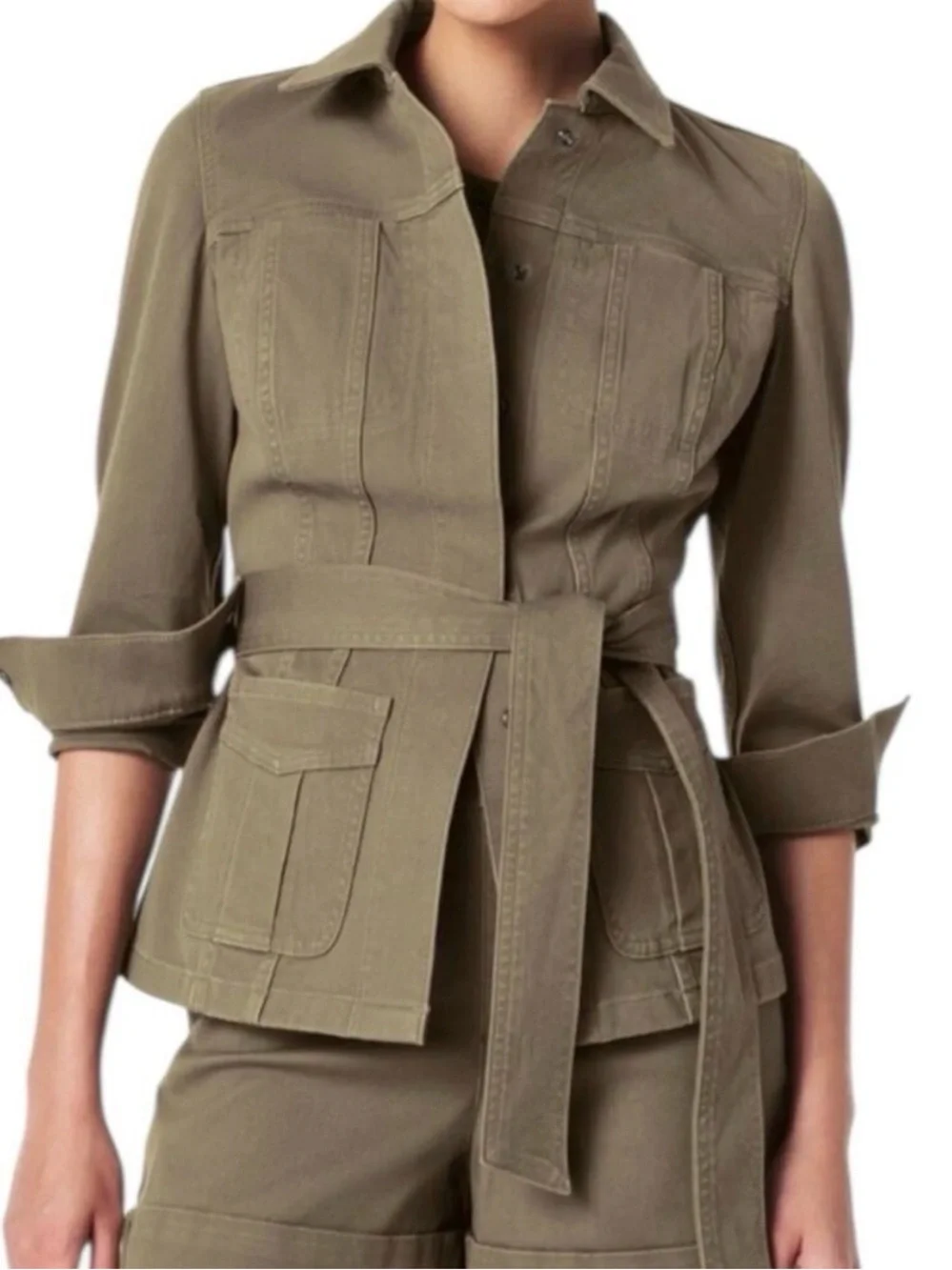 SPANX Stretch Twill Belted Utility Jacket Tuscan Olive Green M NWT